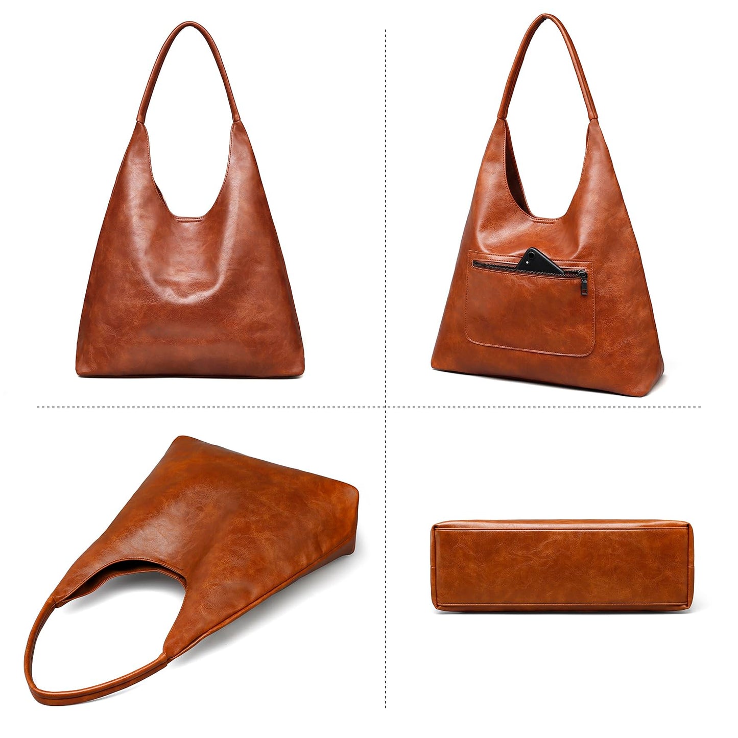 Hobo Bags for Women Retro Vegan Leather Womens Slouchy Large Tote Bag Shoulder Purses Handbag, brown