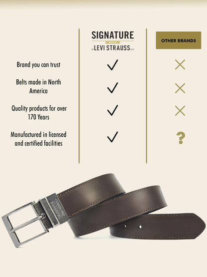 Levi Strauss Signature - Premium Leather Reversible Belt for Men for Jeans, Work, Dress & Casual pants | Cinturon Para Hombre (Brown/Black/Stitch Creased Edge, 36)