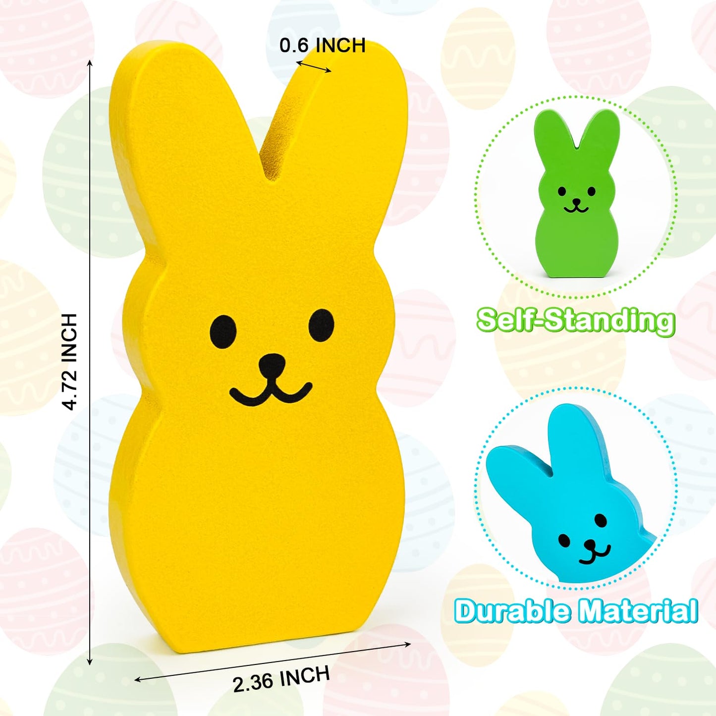 Easter Decorations - 4 PCS Wooden Bunny Decor for Home Table, Spring Peeps Signs Centerpiece for Office Mantel Tiered Tray, Easter Basket Stuffers Party Essentials Gifts for Classroom Indoor Shelf