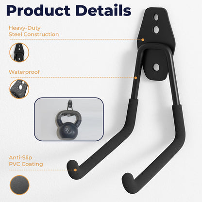 Moneek's Hardware 16 Pack Garage Storage Hook Anti-Slip Coating Heavy Duty Wall Mount Hooks for Hanging Bikes, Ladder, Garden Power Tools