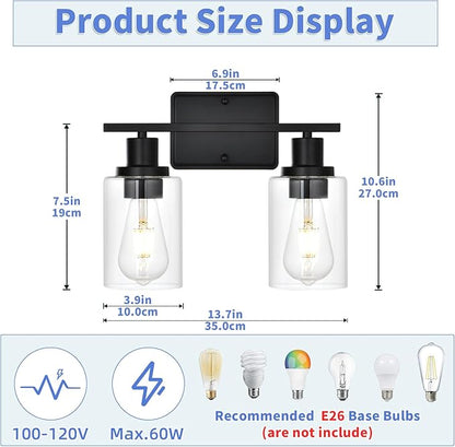 2-Light Bathroom Light Fixtures,Modern Black Bathroom Vanity Light,Bathroom Lighting Fixtures Over Mirror,Black Wall Lamp for Bedroom,Wall Lights for Living Room,Hallway