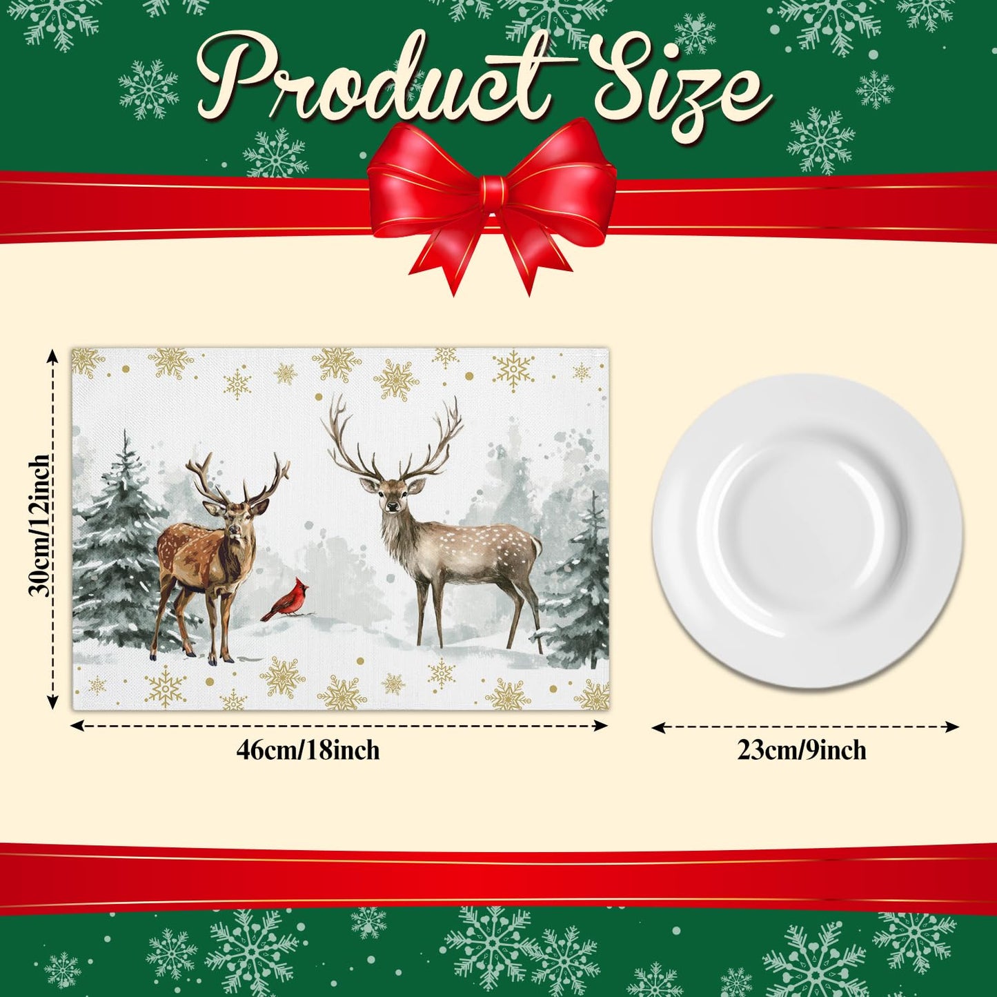 Christmas Tree Snowflakes Reindeer Placemats Set of 4 Winter Gifts for Christmas Women Rustic Holiday Placemats Decor for Xmas Party Home Kitchen Dining Recyclable Table Mats 12x18 inch - DH726
