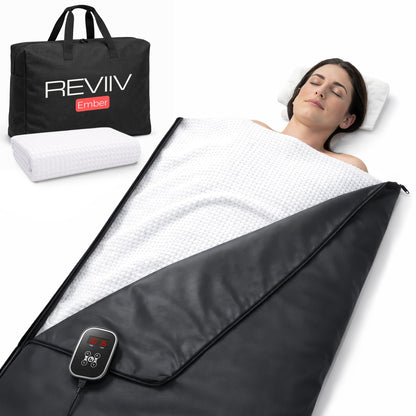 REVIIV Portable Infrared Sauna Blanket for Home — True Carbon-Fiber Far Infrared, Low EMF, Insert Towel & Sauna Bag Included, | Full Body Detox, Muscle Recovery & Relaxation | 85–185°F