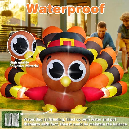 Thanksgiving Inflatables Turkey Outdoor Decorations 8FT Fall Inflatable Turkey with Built-in LED Lights with Big Tail Blow up Outdoor Lawn Yard Decoration