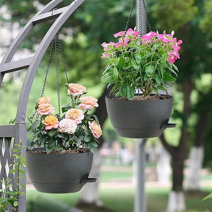 12 Inch Hanging Baskets 2 PC with Chains, Self-Watering Hanging Planters for Indoor Outdoor Plants, Plastic Hanging Flower Pots, Black with Green Speckles