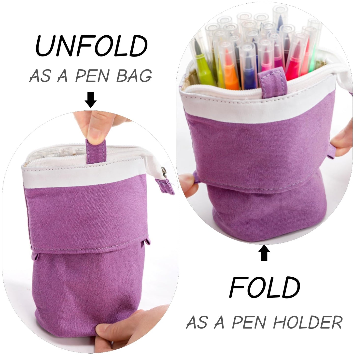 Nagpew 4 Pack Telescopic Pencil Case, Portable Standing Pen Pouch with Pins Zipper, 4 Colors Stand Up Stationary Holder Pop Up Make-up Bag for Pens, Cosmetics, Paintbrushes