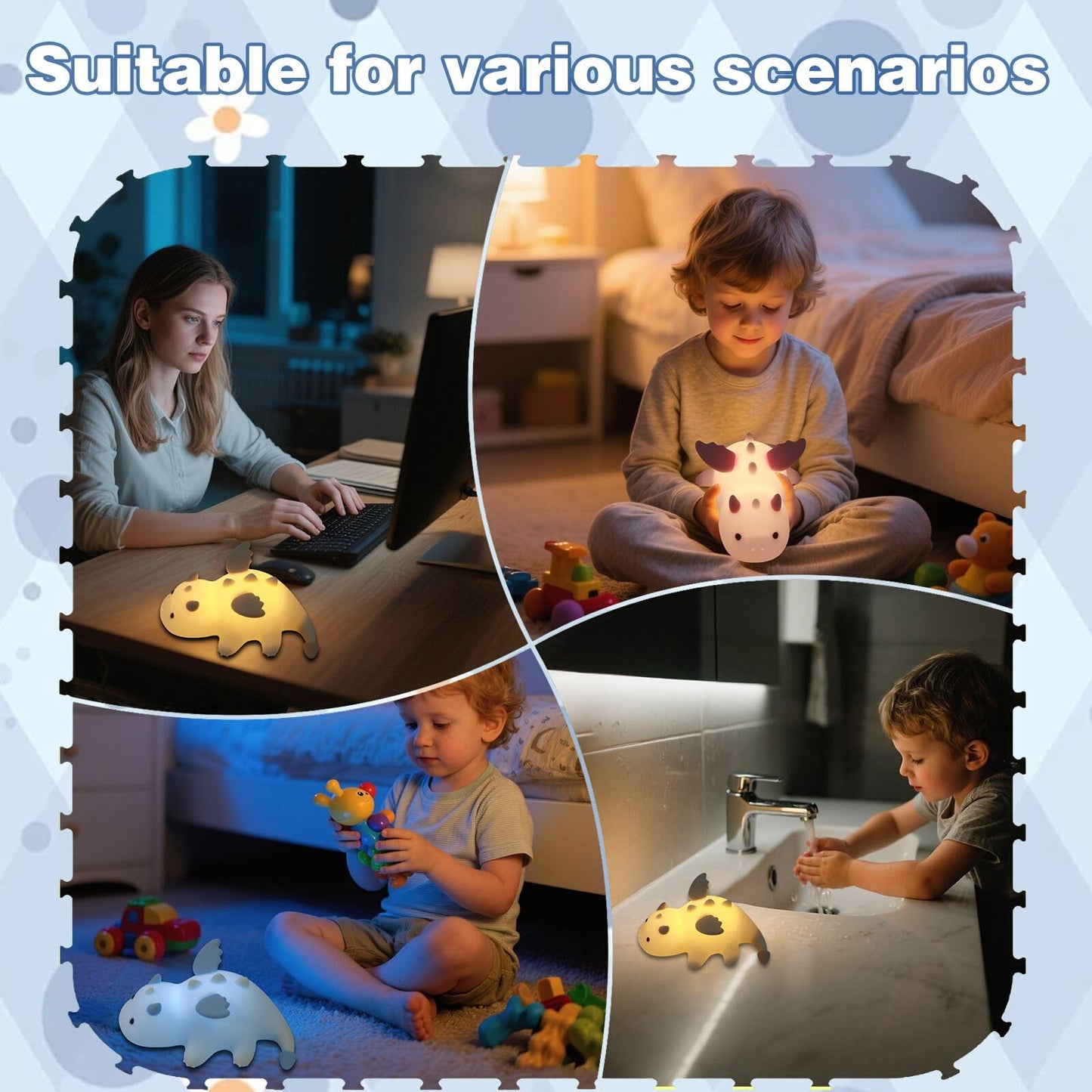 Yesinaly Cute Silicone Night Light for Kids - Touch Control LED Nursery Lamp for Baby Toddler Bedroom, Portable Battery Powered Nightlight for Nursery Nightstand - Dragon Design, Cream