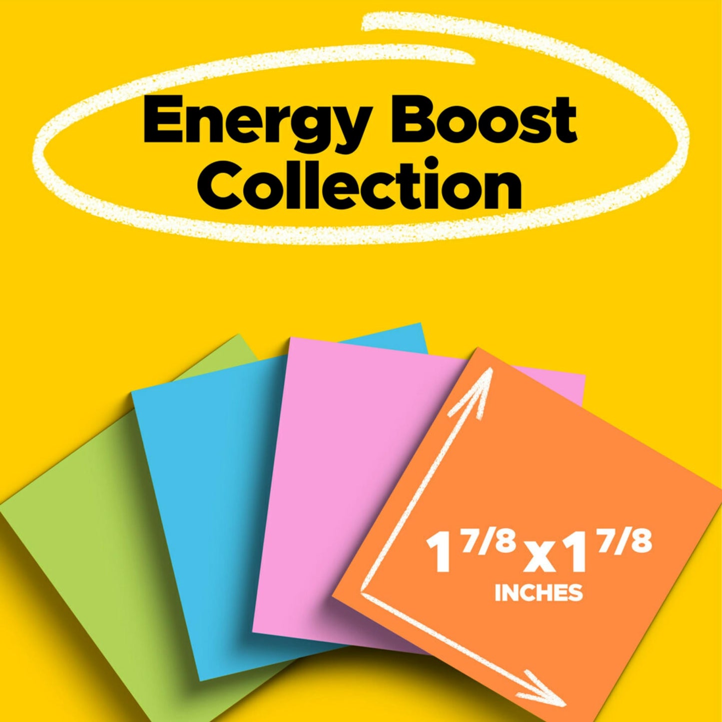 Post-it Super Sticky Notes, 18 Sticky Note Pads, 1 7/8 x 1 7/8 in., School Supplies, Office Products, Sticky Notes for Vertical Surfaces, Monitors, Walls and Windows, Energy Boost Collection