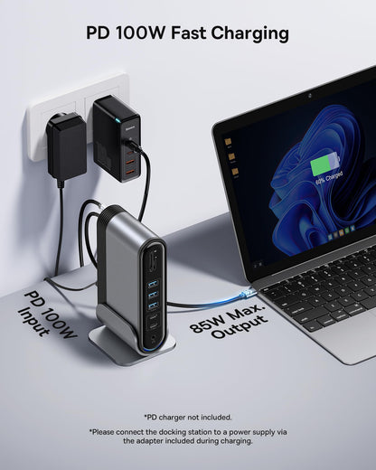 Baseus 17-in-1 Docking Station, Laptop Docking Station 3 Monitors with 3 * 4K HDMI, USB C Docking Station with 7 USB, 1000Mbps Ethernet, 100W PD, Card Readers Compatible with Acer/HP/Lenovo/Mac/Dell