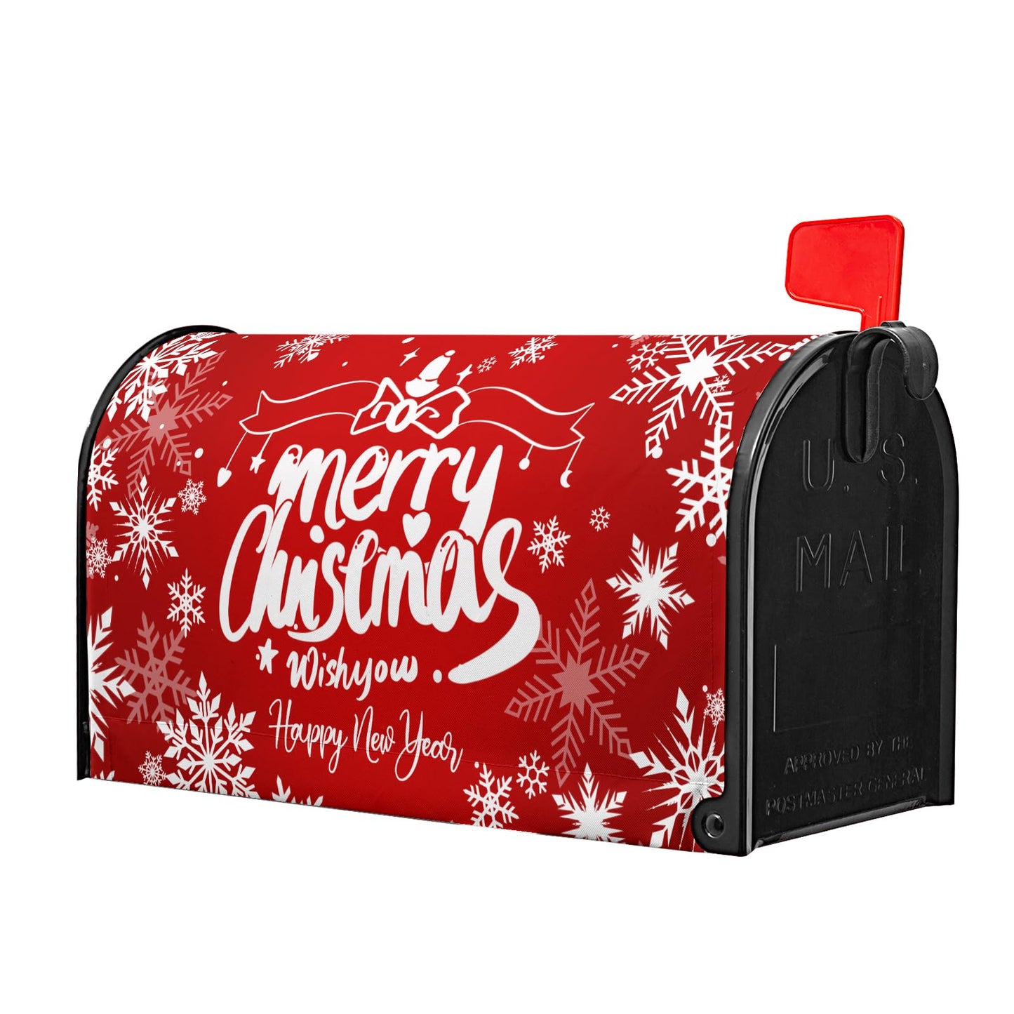 Granbey Merry Christmas Mailbox Cover Magnetic Large Size 25.5x21 Inch Happy New Years Mail Box Post Cover Winter Snowflake Red Xmas Letter Box Wraps for Home Outdoor Garden Yard Decor