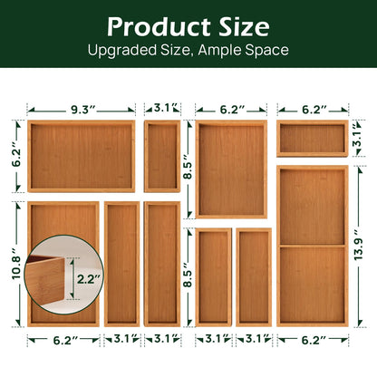 Carbonized Bamboo Kitchen Drawer Organizer, 8 Slots Silverware Organizer, Utensil Holder & Cutlery Tray, 2.2" Deep for Extra Capacity, Non-Slip Feet Included