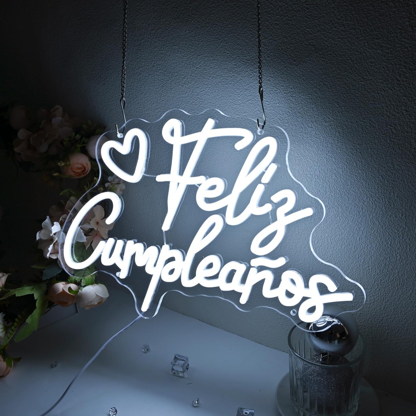 Planzo Feliz Cumpleaños Led Neon Sign Light Spinish Happy Birthday Heart Wall Sign Decor Fiesta Mexican Themed Birthday Party Backdrop Banner Gifts 15.75"x10.12" USB