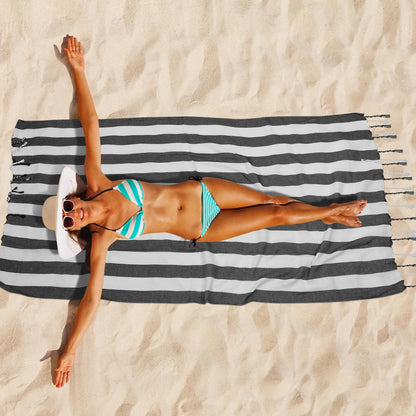 Kongdaoth Set of 6 Turkish Beach Towel, Cotton Beach Towels, 36 x 71 Inches Turkish Towel, Sand Free, Quick Dry, Lightweight Beach Towels for Adult Black