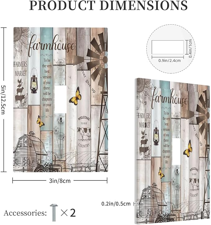 Rustic Western Farmhouse Windmill 1 Gang Single Duplex Light Switch Plate Outlet Cover Vintage Barn Wooden Plank Inspirational Quote Decorative Wall Plate Switchplate Electrical Faceplate