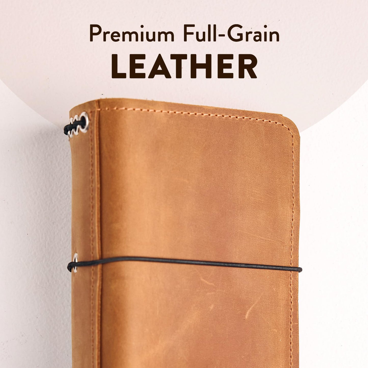 TORAKIP Leather Journal Cover A6 – Handmade Refillable Traveler’s Notebook with 5 Elastic Bands, Pen Holder & Card Pockets, Leather Notebook Case Fits A6 Inserts (Paper Not Included), Caramel Brown