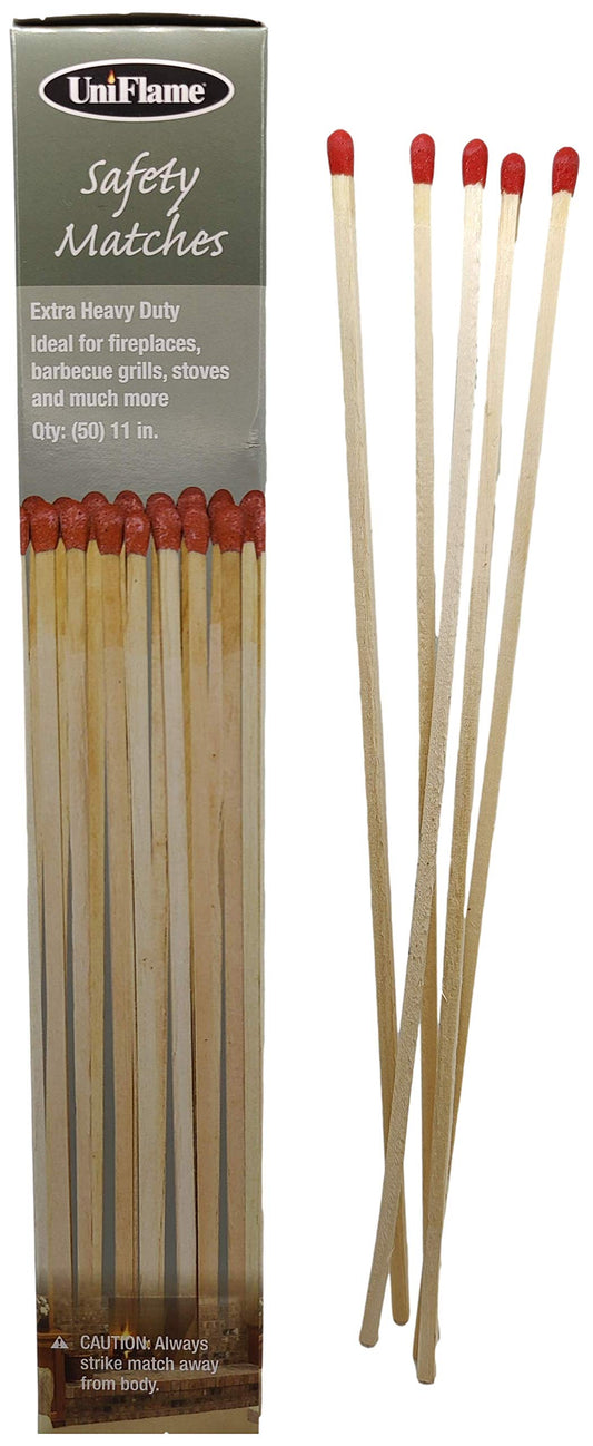 11" Extra Long Safety Matches, Heavy Duty Safety Long Wooden Matches for Indoor & Outdoor Grill, 11" Extended Match for Lighting Fireplace, Candles, Firepits, BBQ Grilling, Camping - 1 Pack (50 Match)