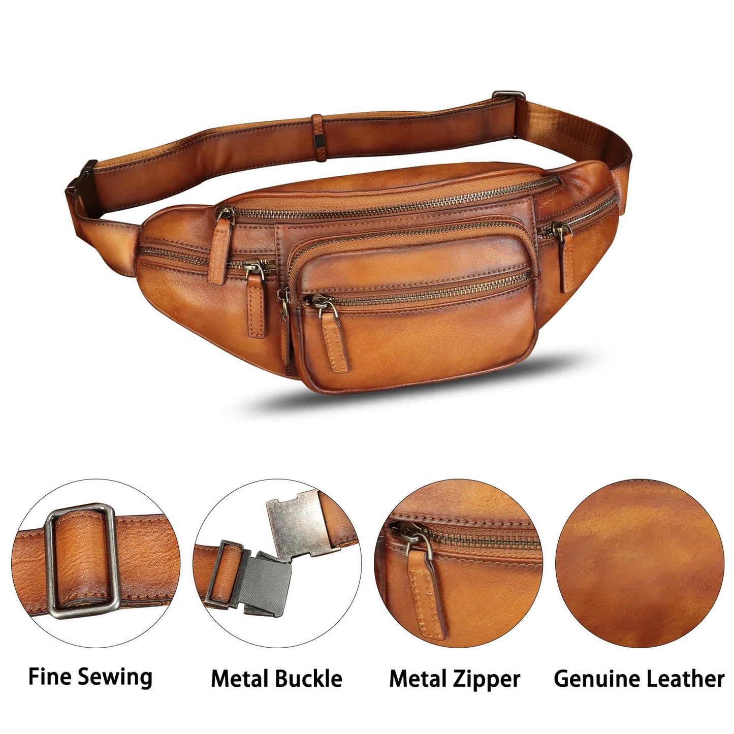 Genuine Leather Fanny Pack for Women and Men Vintage Handmade Leather Waist Bag Sling Bag Backpack Purse Crossbody Bags (Brown)
