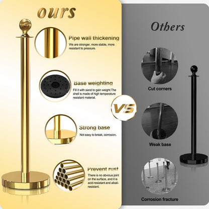 JLXMAXLJ 6PCS Gold Stanchions Posts with 4PCS 5 ft Red Velvet Rope, Red Velvet Rope Stanchion Set Crowd Control Barriers, Stanchions and Velvet Ropes Red Carpet Poles for Party Supplies