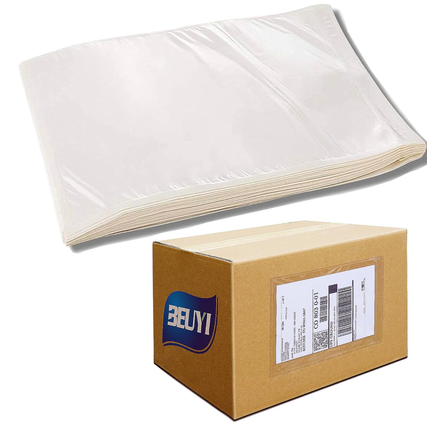BEUYI 2.5 Mil Premium 7"x10" Clear Adhesive Shipping Label Pouches, Packing List Envelopes, Sturdy Plastic Shipping Documents Sleeves/Protector (100 Pack)