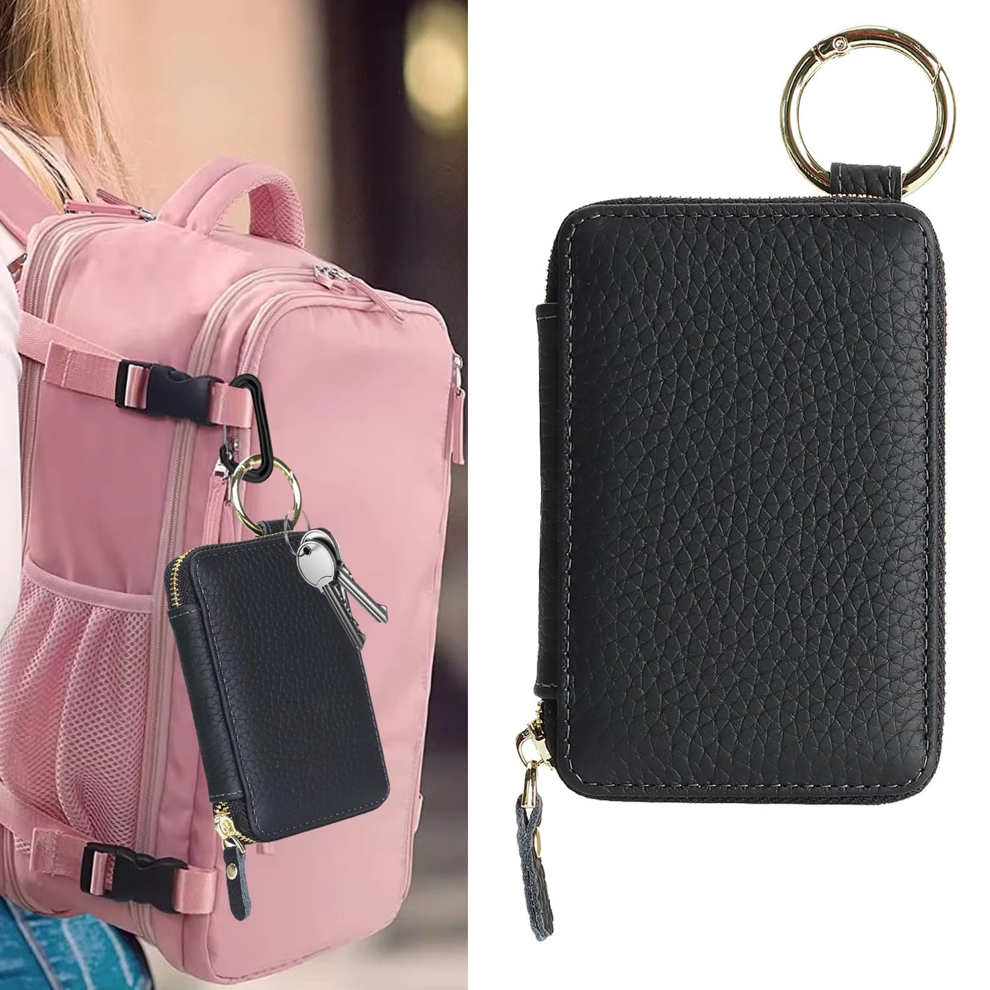 Cavor Compatible with MagSafe Wallet Genuine Leather Cash Wallets for Women, Magnetic Phone Wallet for iPhone 17 Pro Max/16/15/14/13/12, id Credit Card Holder with Mag safe Keychain-Black