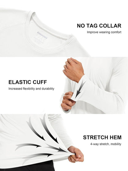MAGCOMSEN Men's Rash Guard Swim UPF 50 UV Sun Protection Athletic Long Sleeve Shirt for Fishing, Running, Hiking, Gym,Workout White