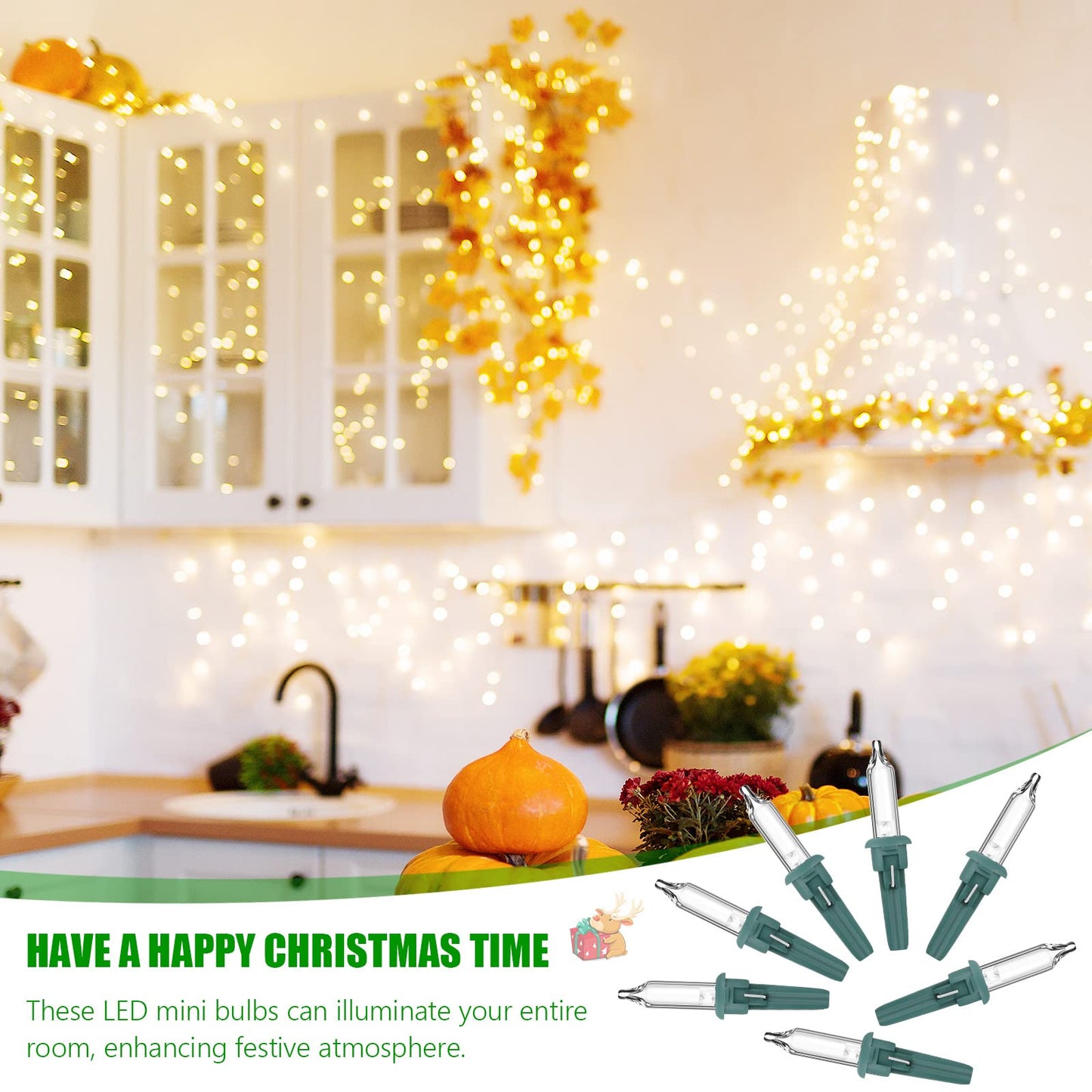Riakrum 150 Pcs Christmas Replacement Mini Light Bulb 3 Volt 0.06 Watt Christmas Tree LED Light Bulbs Warm White Xmas Lights with Green Base for Party Holiday Indoor Outdoor Supplies