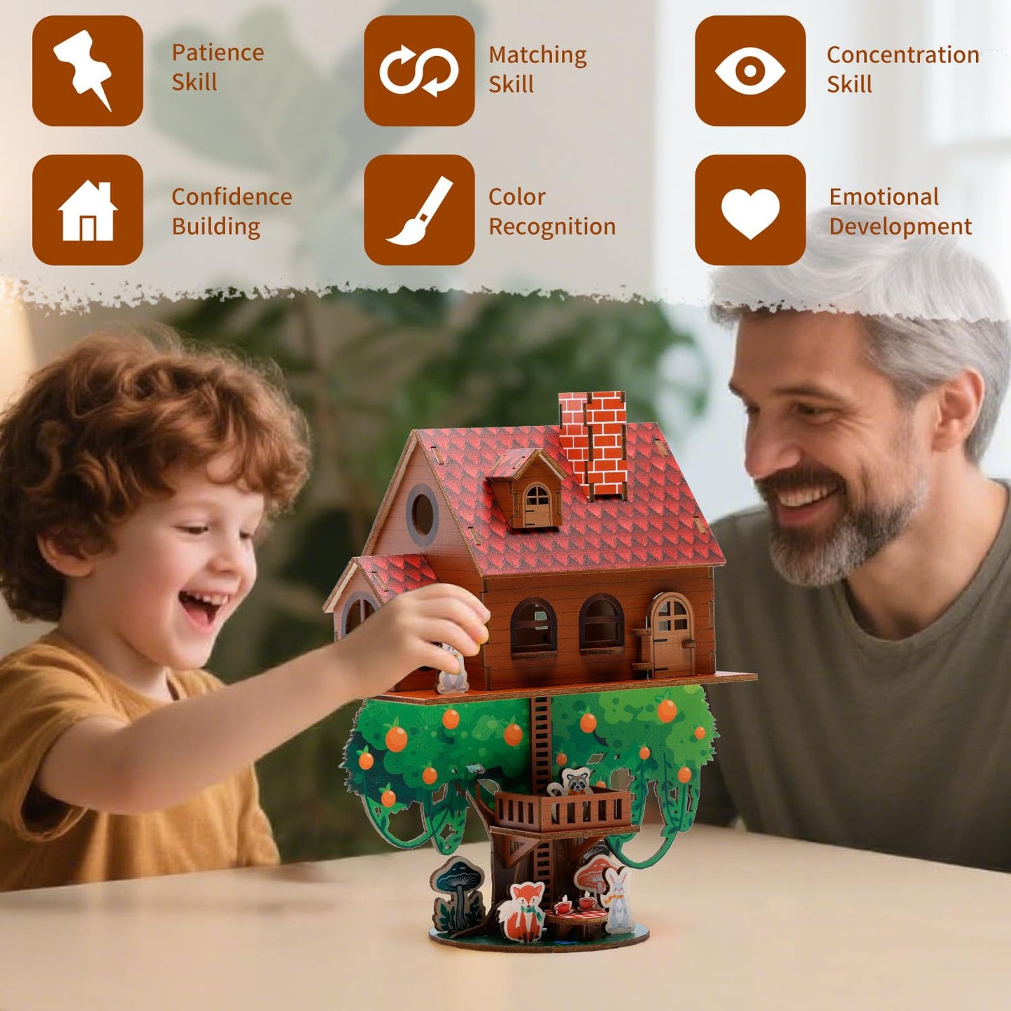 3D Wooden Puzzles for Adults Treehouse - Whimsical Forest Animal Tea Party 3D Puzzle Kit, Creative DIY Craft & Home Decor Gift