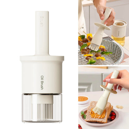 YARRAMATE 300ml /10oz Oil Dispenser with Brush - Glass Oil Bottle for Kitchen with Silicone Heat Resistant Basting Brush - Cooking Brush for Vinegar Sauce BBQ Grill Frying - Creamy White