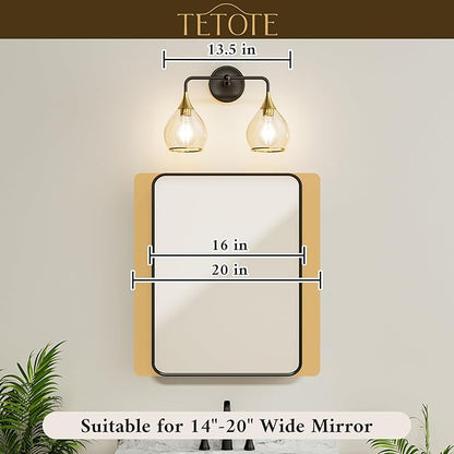 TETOTE 2-Light Modern Bathroom Light Fixtures, 2 Light Vanity Lights Over Mirror Gold Wall Lamp with Clear Glass for Bathroom, Mirror, Living Room, Bedroom, Hallway