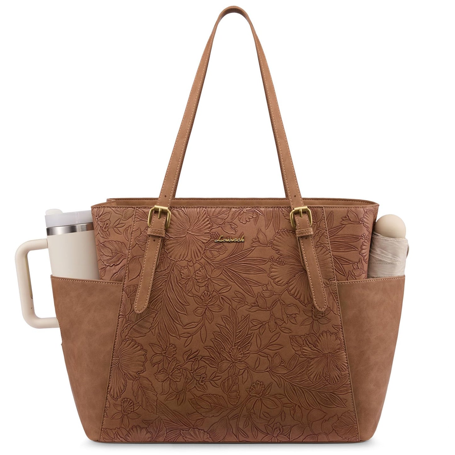 LOVEVOOK Laptop Tote Bag for Women With Large Cup Holder, Leather Work Tote Bag for Women,15.6 Inch Professional Computer Briefcase Business Teacher Commuter Shoulder Bag,Office Travel Gift