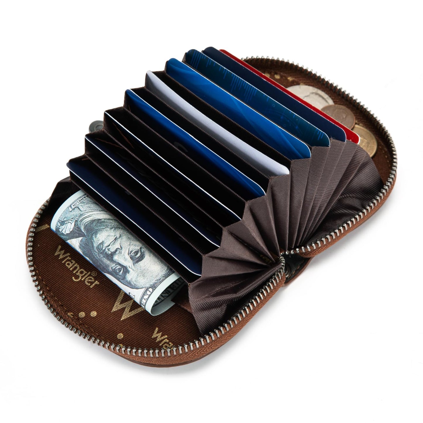 Montana West Wrangler Small Keychain Wallet for Women RFID Blocking Credit Card Holder Floral Tooling Coin Purse Brown WG338-W102-1BR