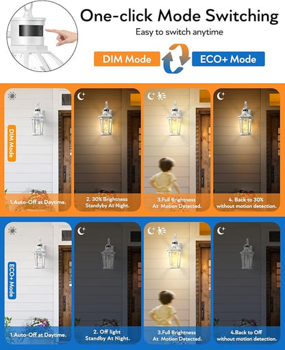 VIANIS Motion Sensor Exterior Light Fixture, Dusk to Dawn Outdoor Wall Lighting, 2 Pcs White Modern Front Porch Light for House, 100% Anti-Rust Aluminum Outside Wall Sconce for Garage, Entryway