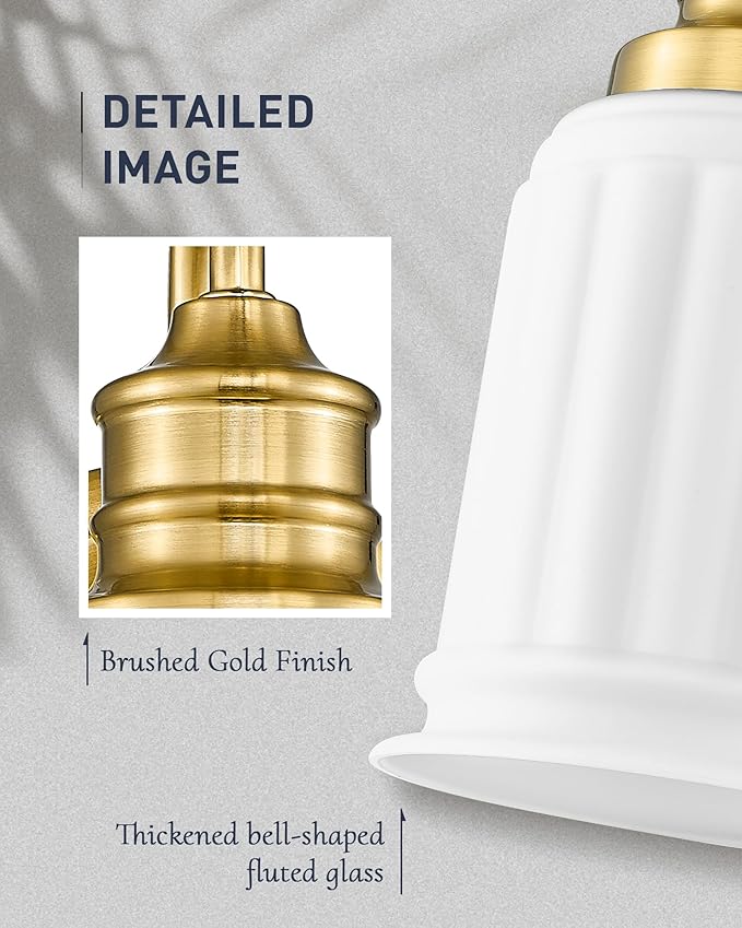 HWH Modern Bathroom Wall Sconces, 1-Light Vanity Light Wall Lamp with Frosted White Bell-Shaped Glass, Brushed Gold Finish, 5HZG106B BG