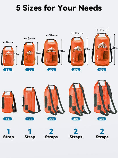HEETA Dry Bag Waterproof for Women Men, Roll Top Lightweight Dry Storage Bag Backpack with Phone Case for Travel Swimming Boating Kayaking Paddle Board Camping Beach Accessories (Orange, 30L)