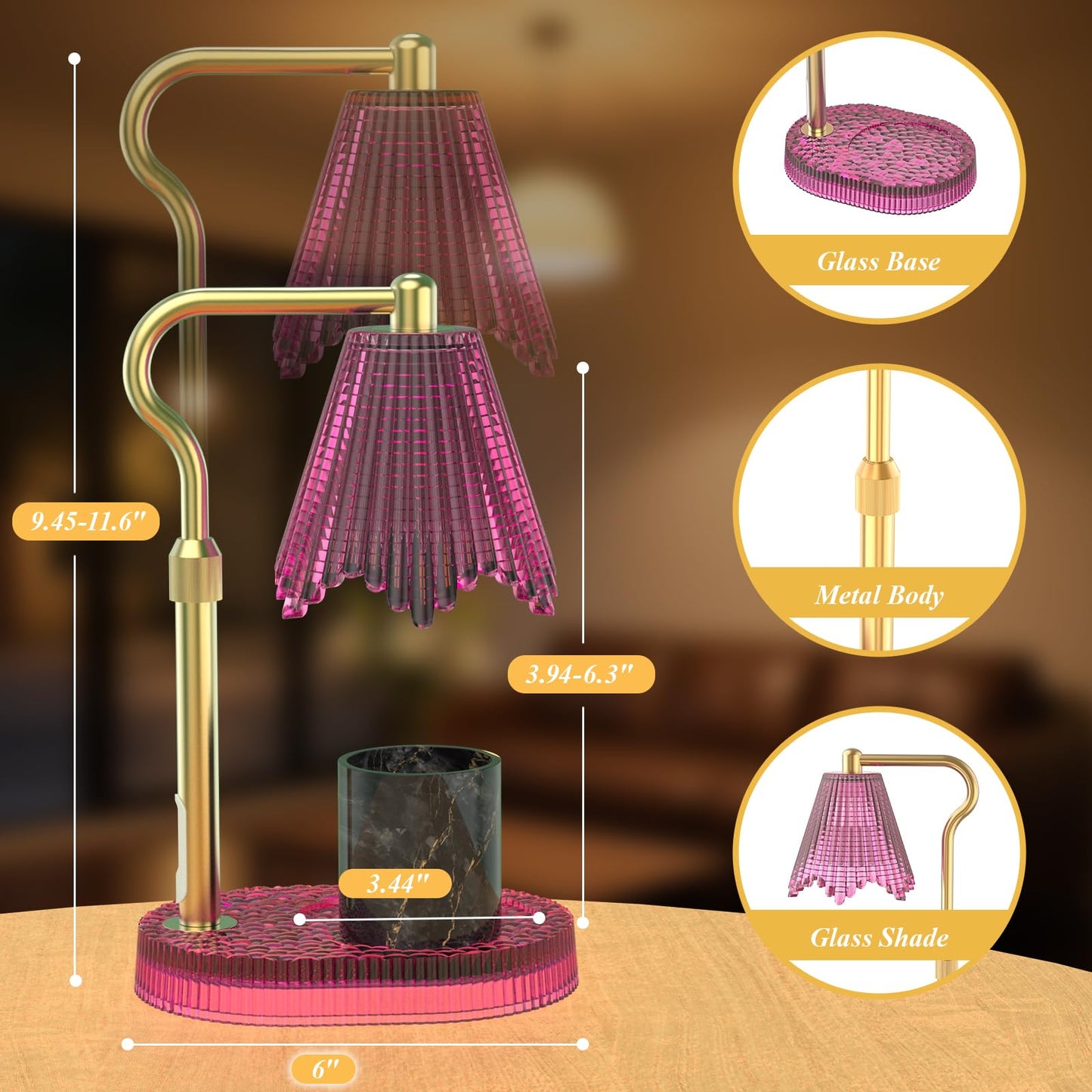WYghyronic Candle Warmer Lamp with Timer & Dimmable 4-Level Brightness - Adjustable Height,for New Home Bedroom, Gifts for Women (Pink)