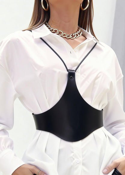 Women Faux Leather Chest Harness, Adjustable Bust Harness Top with Alloy Hardware, Gothic Punk Fashion Body Accessory for Festival, Rave, Party, Stage Outfit(Bust 29.9-31.5in) Black