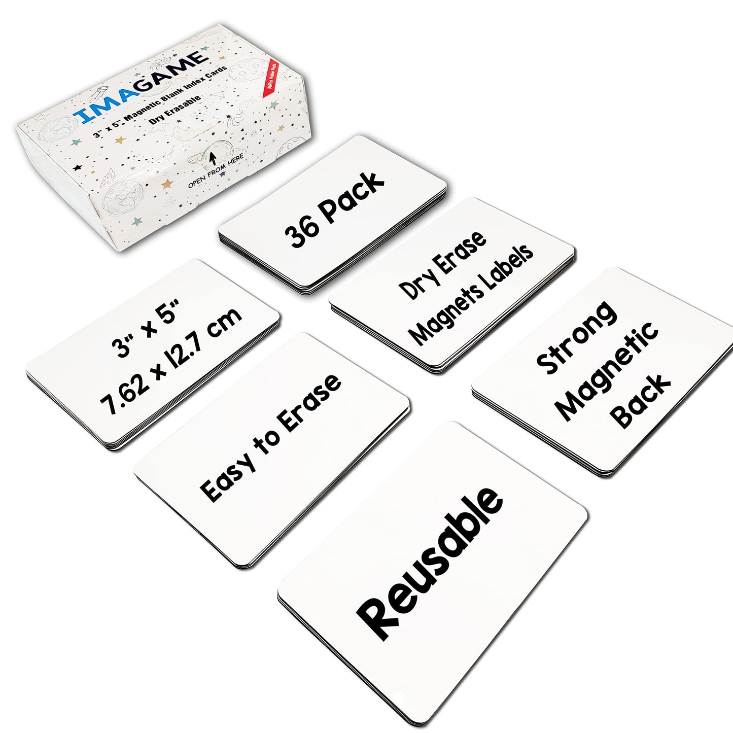 IMAGAME Dry Erase Magnets, Blank Magnetic Dry Erase Labels, 36-Pack, Erasable Magnets for Whiteboard, Multipurpose White Magnetic Labels to Write On for Classroom, Home, Education, Office, 3" x 5"
