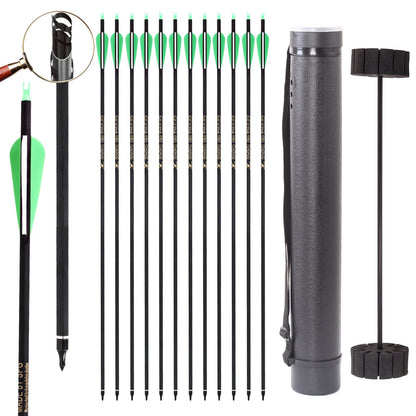 SOPOGER Archery Arrows for Compound Bow and Arrow Quiver Holder Tube, 31 Inch Arrows Practice Arrows for Recurve Bow 12 Packs, 500 Spine Hunting Arrows Carbon Fiber Target Arrow Accessories (Green)