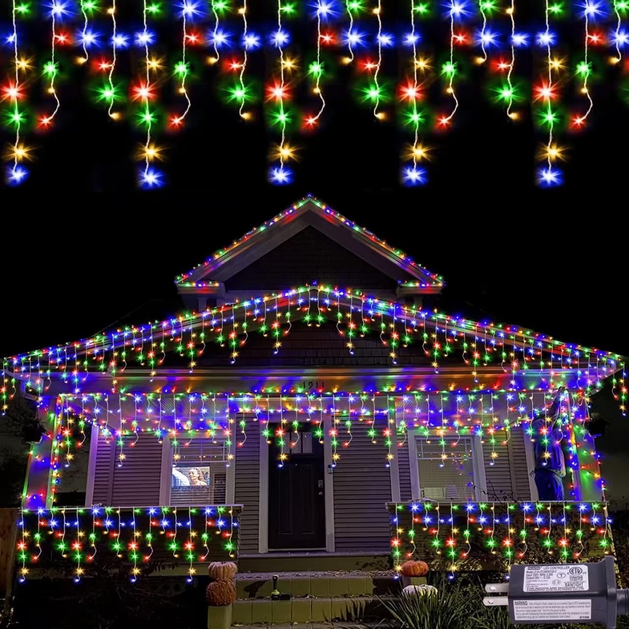 QITONG Multicolor Icicle Lights for Outside, 33ft 400 LED String Lights Indoor, Clear Wire Connectable Icicle Christmas Lights Plug in with 8 Modes