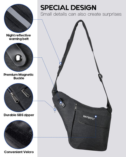 WATERFLY Sling Crossbody Chest Bag: Slim Anti-Theft Cross Body Bag Over Shoulder Backpack Stealth Side Pack Man Woman