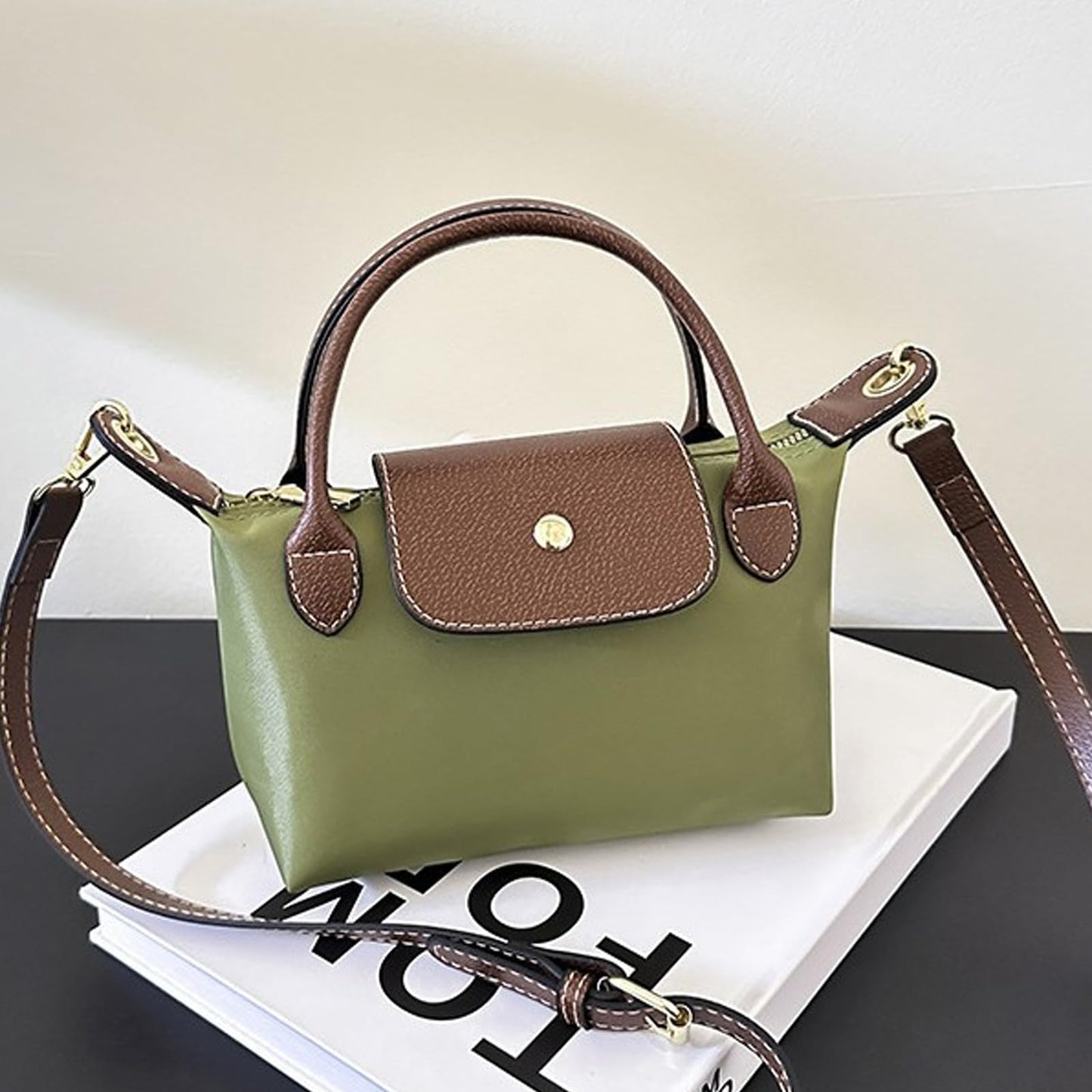 Womens Mini Crossbody Bag Dual Handle Adjustable Strap Nylon PU Leather Small Purse For Phone Wallet 9in Black