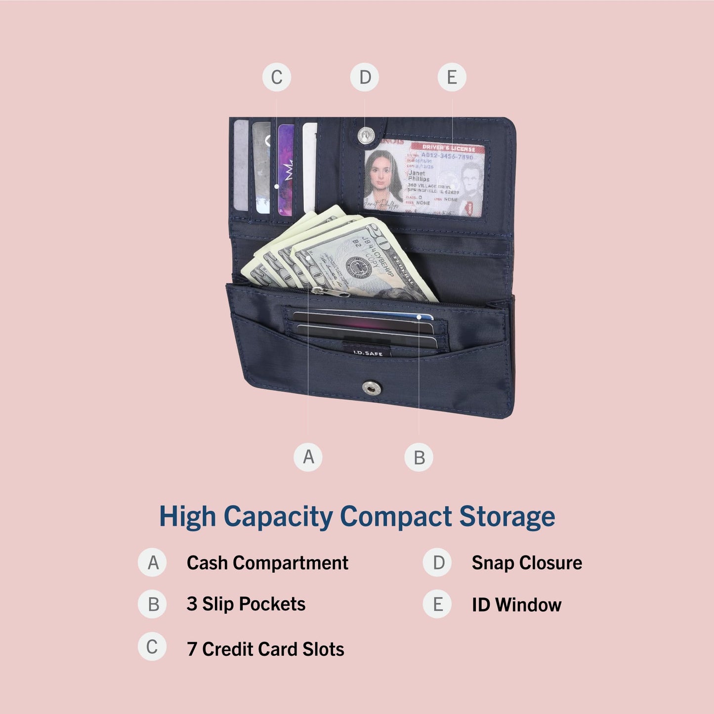 Nautica Seaside Slim Womens Wallet RFID Blocking Credit Card Holder, Coin Purse, Checkbook Organizer Clutch, Small Vegan Leather Wallet for Travel, Black
