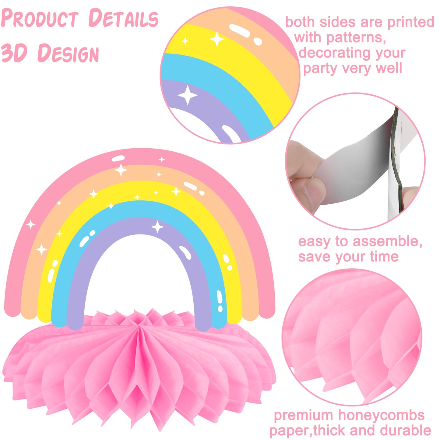 Rainbow Party Honeycomb Centerpieces Rainbow Birthday Party Decorations Cloud Sun Star Rainbow Theme Party Centerpiece Decoration for Rainbow Birthday Party Baby Shower Supplies