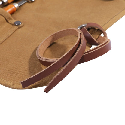 Tool Roll, Heavy Duty Waxed Canvas Small Tool Bag Tool Pouch for Chisels, Hammers, Gouges Palm Tools (Khaki)