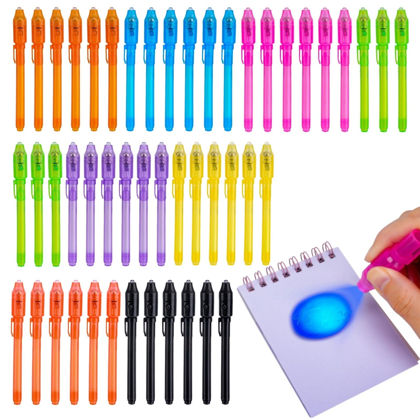 QANIY 48PCS Invisible Ink Pen with UV Black Light Party Favor for Kids, Magic Marker for Secret Messages, Writing Information for Birthdays, Easter, Halloween, for Students