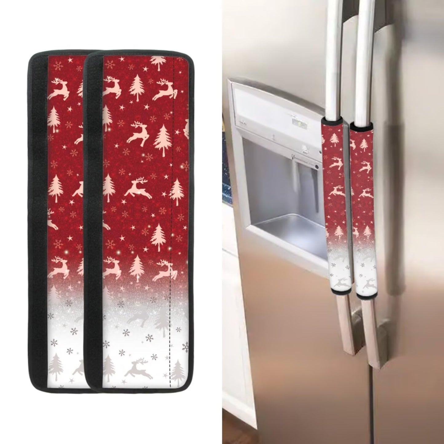 Yatixapu 6Pcs Refrigerator Door Handle Cover, Christmas Deer Washable Kitchen Appliance Decor Handles Fridge Oven Microwave Dishwasher Antiskid Protector, Keep Off Fingerprints Food Stains