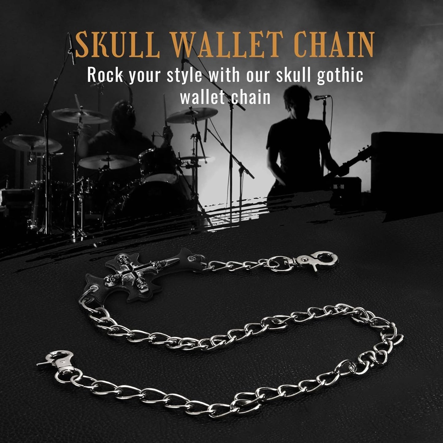 ZEKEE Cross Chain Wallet Leather - Jesus Gifts - Punk Skull Gothic Bifold Halloween Goth Accessories | Unisex, Black