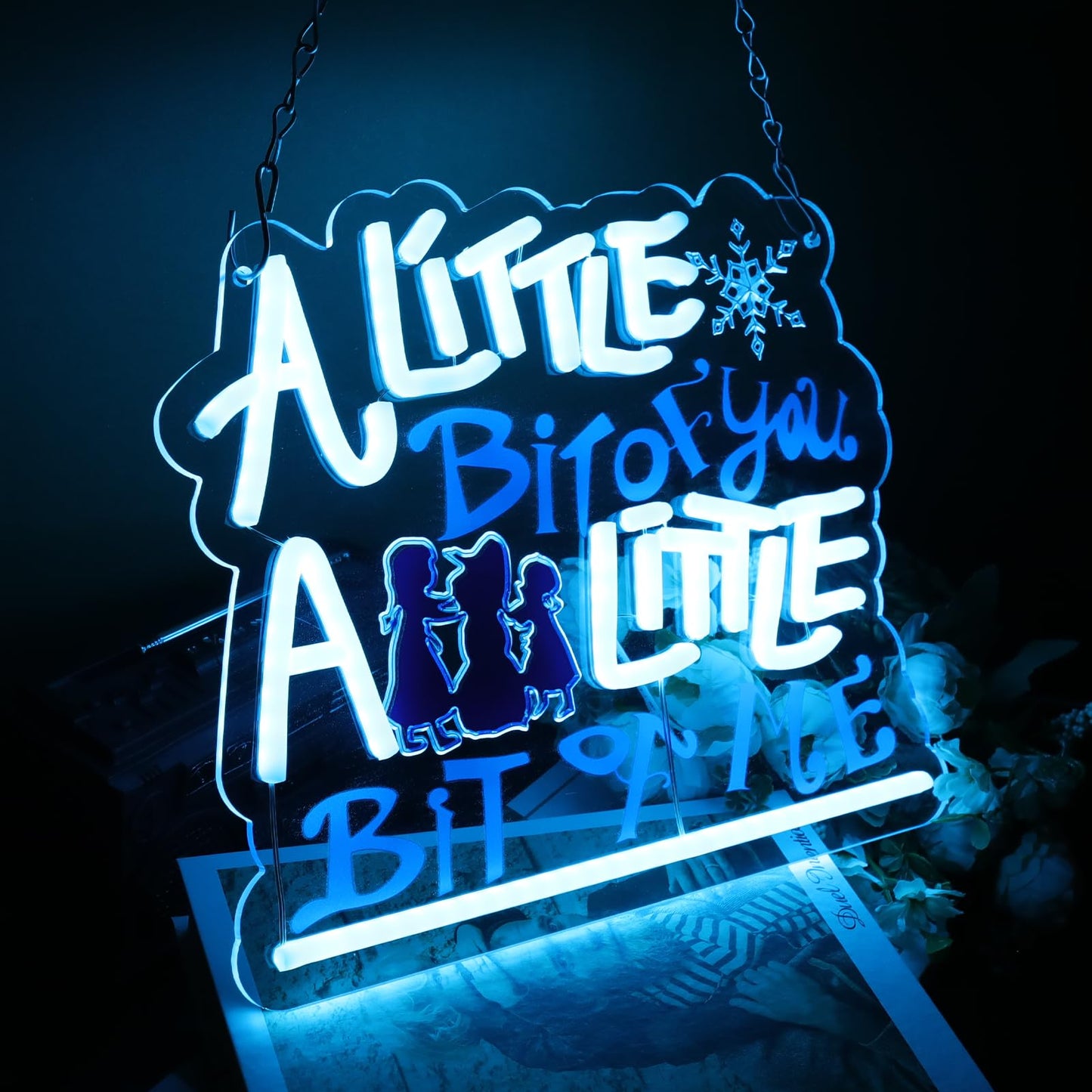 AGJKSGH Aesthetic Ice Neon Snow Pattern LED Neon Light, Snowflake USB Hanging Neon Sign for Home Bedroom Gaming Room Party Decoration, Novelty Fan Gift