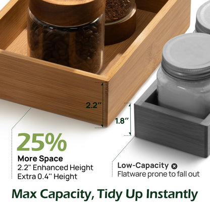 Carbonized Bamboo Kitchen Drawer Organizer, 8 Slots Silverware Organizer, Utensil Holder & Cutlery Tray, 2.2" Deep for Extra Capacity, Non-Slip Feet Included