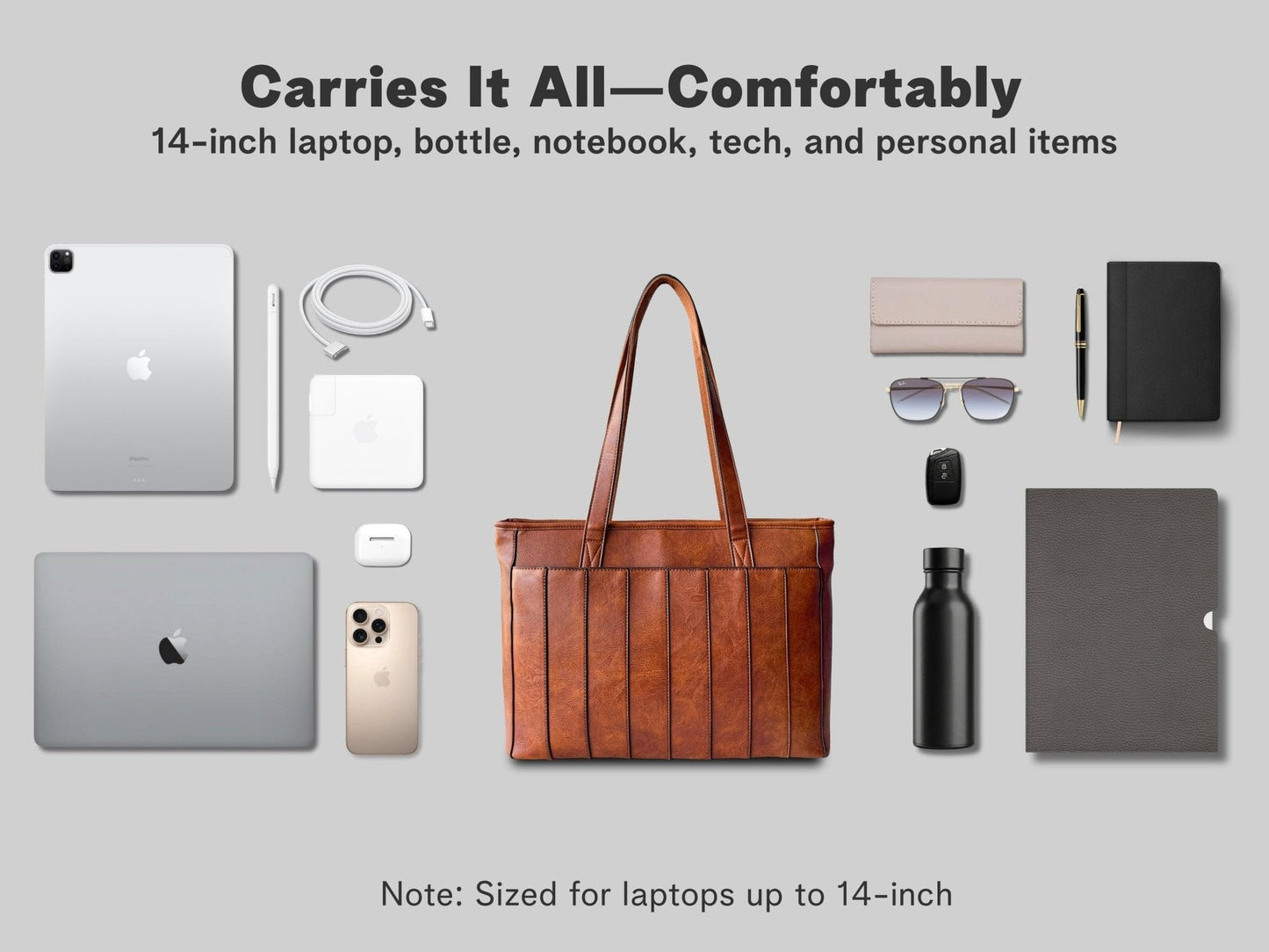Laptop Bag for Women - 14" Vegan Leather Computer Bags for Laptops for Women - Padded Compartment - Leather Tote
